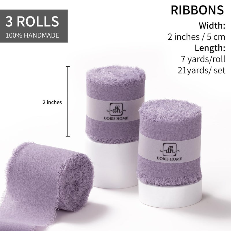 DORIS HOME Pastle Purple Chiffon Ribbon for Flower Bouquet, 2" x21Yd Fabric Ribbon for Gift Wrapping, Handmade Frayed Ribbon for Wedding/Christmas Decorations - Image 3
